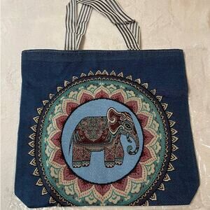 Knitted Canvas Elephant Tote Bag Vintage Embroidery Knitted Shoulder Bag Tote